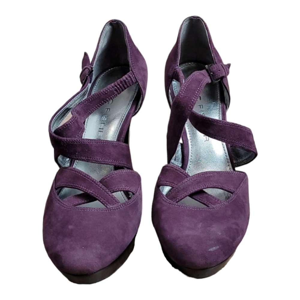 Marc Fisher Women's Suzy Suede leather platform strappy heels black purple 9 M - Picture 2 of 15